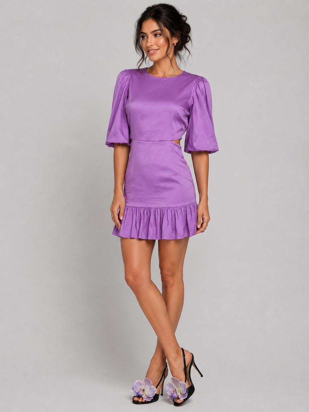 Veronica Beard Iker Cutout Vivid Orchid Puff-Sleeve Mini Dress 2